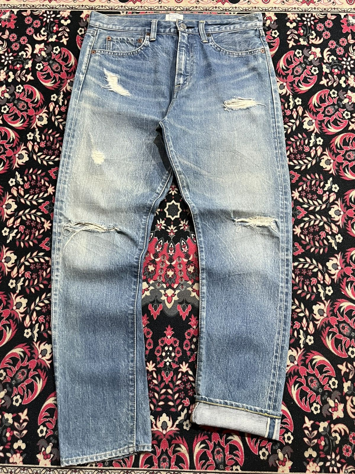 URBAN RESEARCH DOORS Japanese Brand Urban Research Blue Washed Selvedge Rip Jeans Size US 31 - 1 Thumbnail