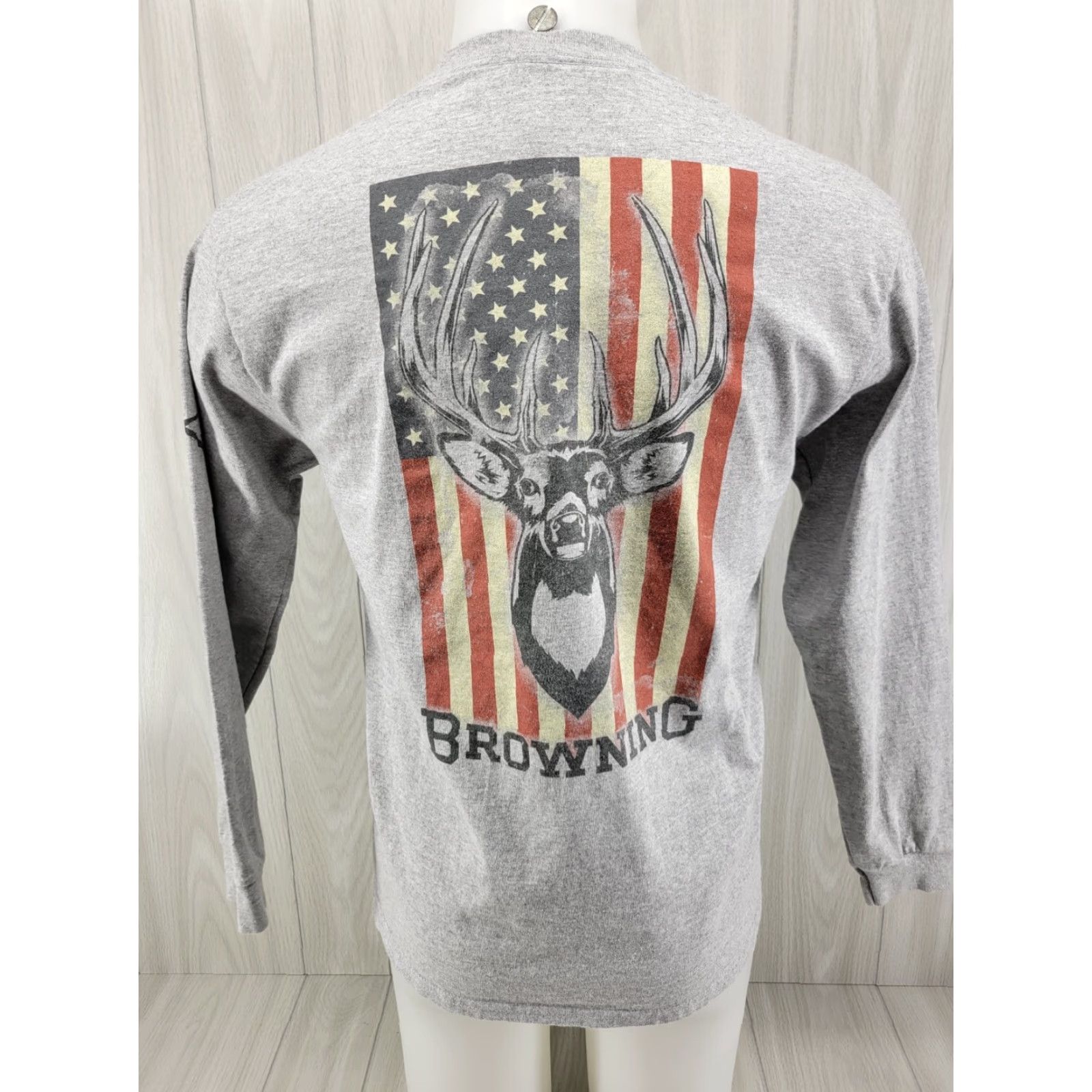Vintage Browning Hunting Gray Long Sleeve T-Shirt Mens Medium Flag Patriotic Size US M / EU 48-50 / 2 - 2 Thumbnail