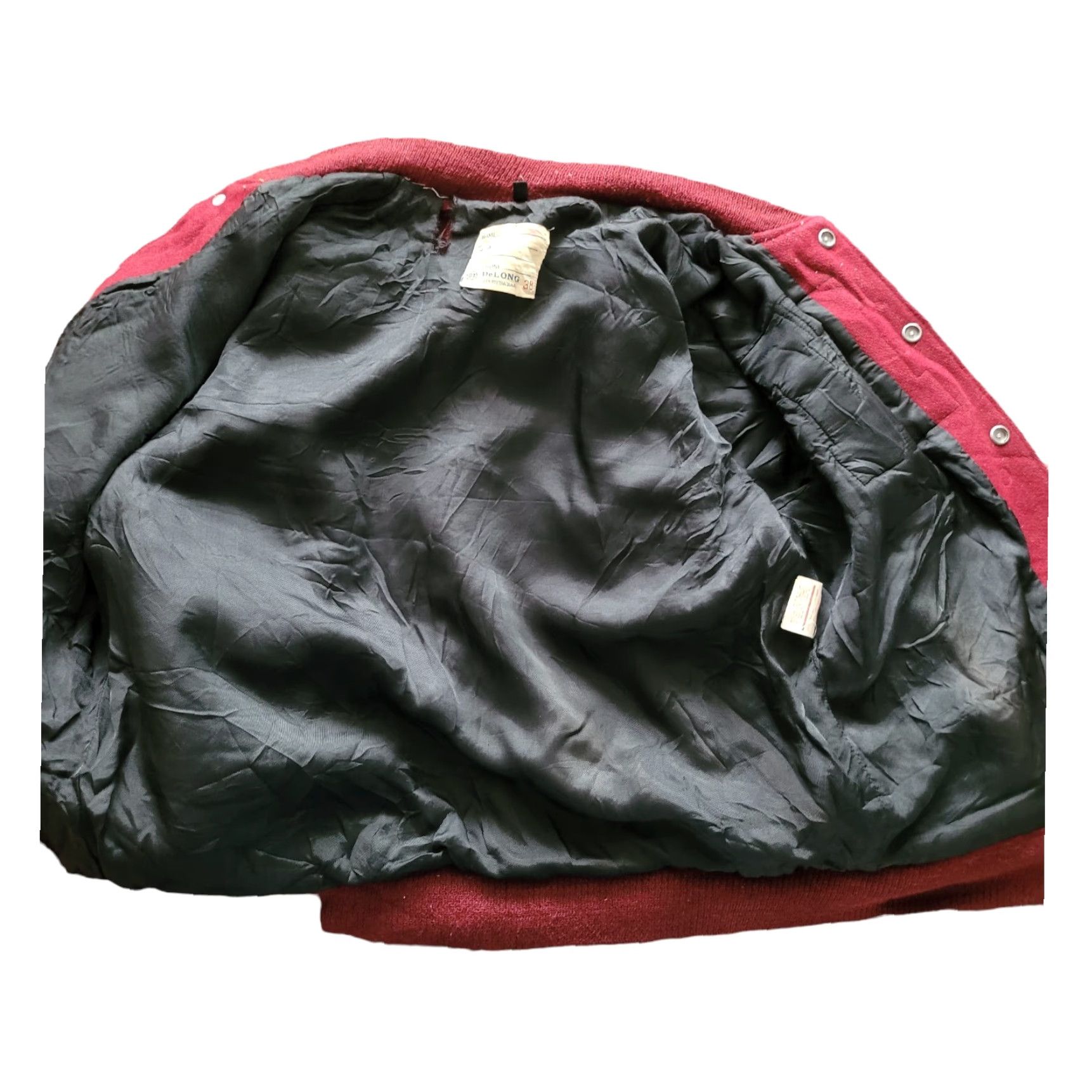 Vintage VINTAGE DeLong Varsity Jacket - Leather Wool Long Sleeve, Size S, Red Mens Vintage Imperfection Leather Wool Varsity Jacket - Size S Size US S / EU 44-46 / 1 - 7 Thumbnail