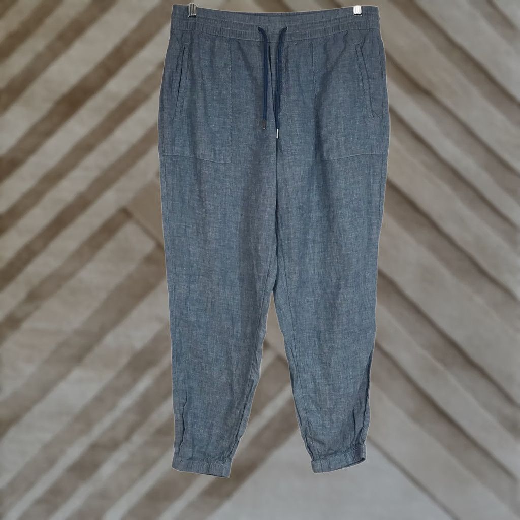 Athleta Athleta Women's 14 Blue Linen Jogger Pant Drawstring Waist Size 36" / US 14 / IT 50 - 1 Thumbnail