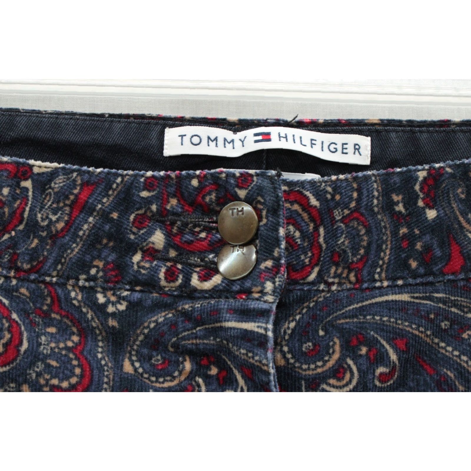 Tommy Hilfiger VINTAGE Tommy Hilfiger Corduroy Pants Womens 14 Navy Paisley Bootcut Trousers Y2K Size 36" / US 14 / IT 50 - 4 Thumbnail