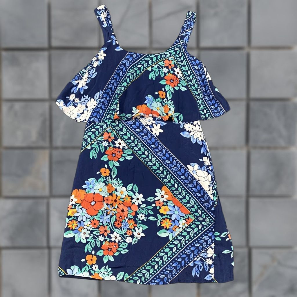 Vintage Maeve Anthropologie Dress Womens 2 Blue Floral Ruffle Sleeveless Lined Summer Dress Size XS / US 0-2 / IT 36-38 - 1 Thumbnail