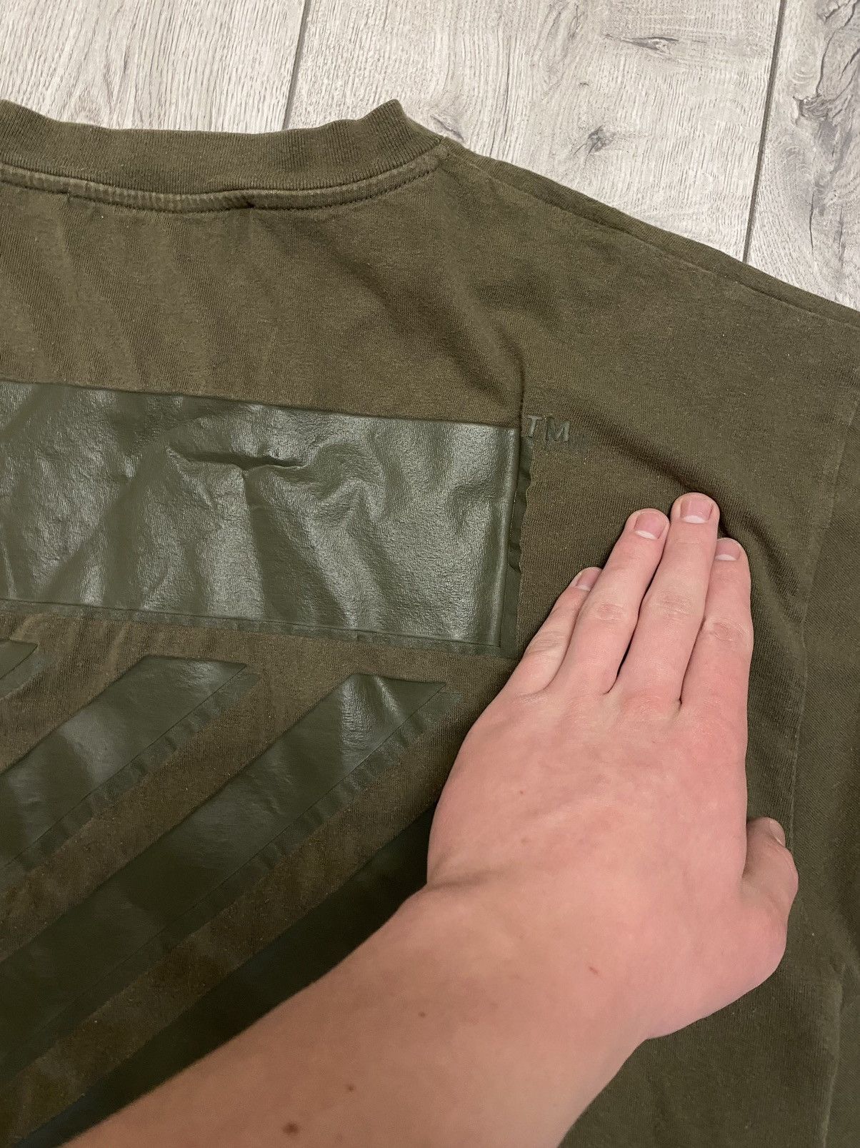 Off-White Negative rubber diagonal stripe Mark Khaki T Shirt