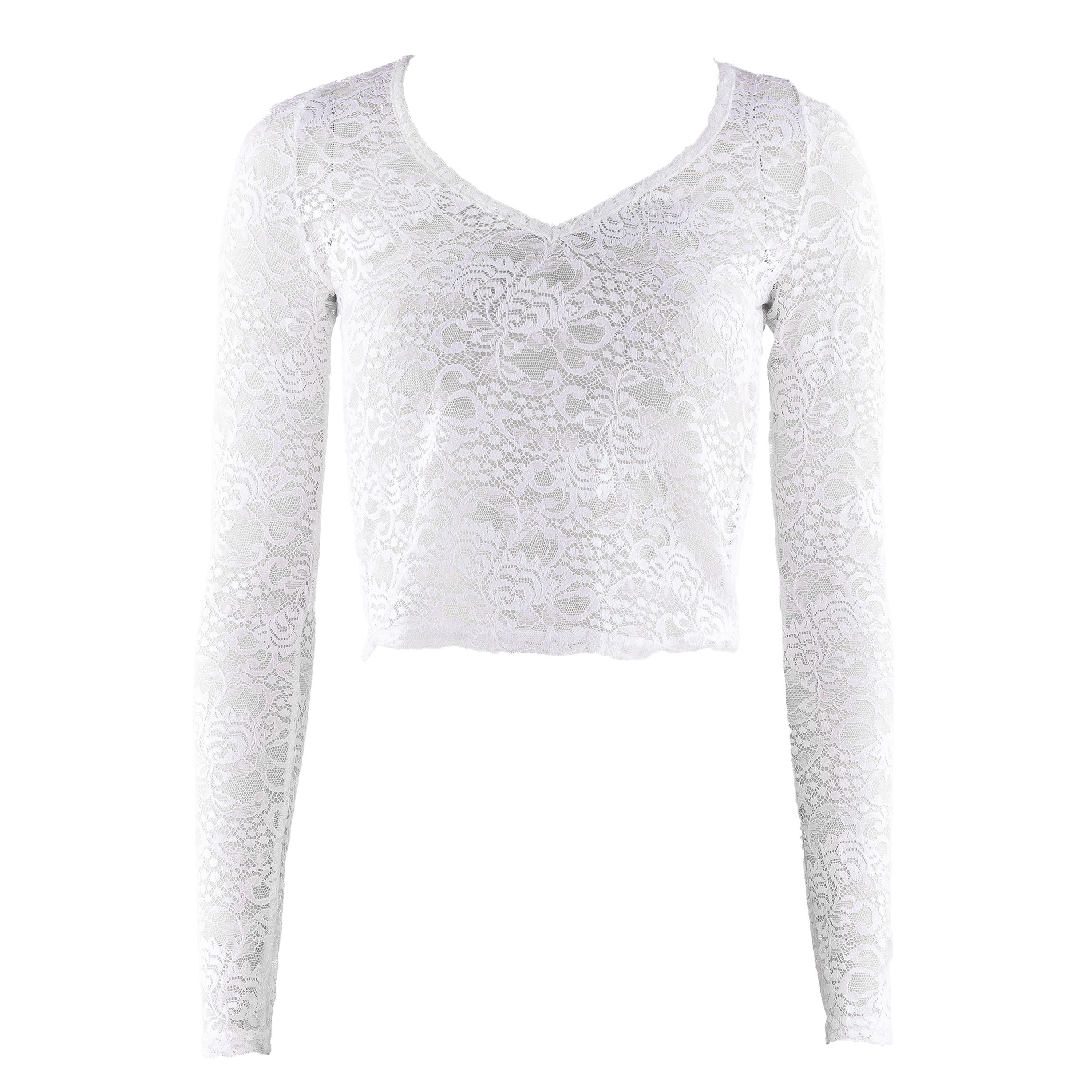 Dolce & Gabbana Dolce & Gabbana Vintage White Long Sleeve Lace Top (S) Size S / US 4 / IT 40 - 1 Thumbnail