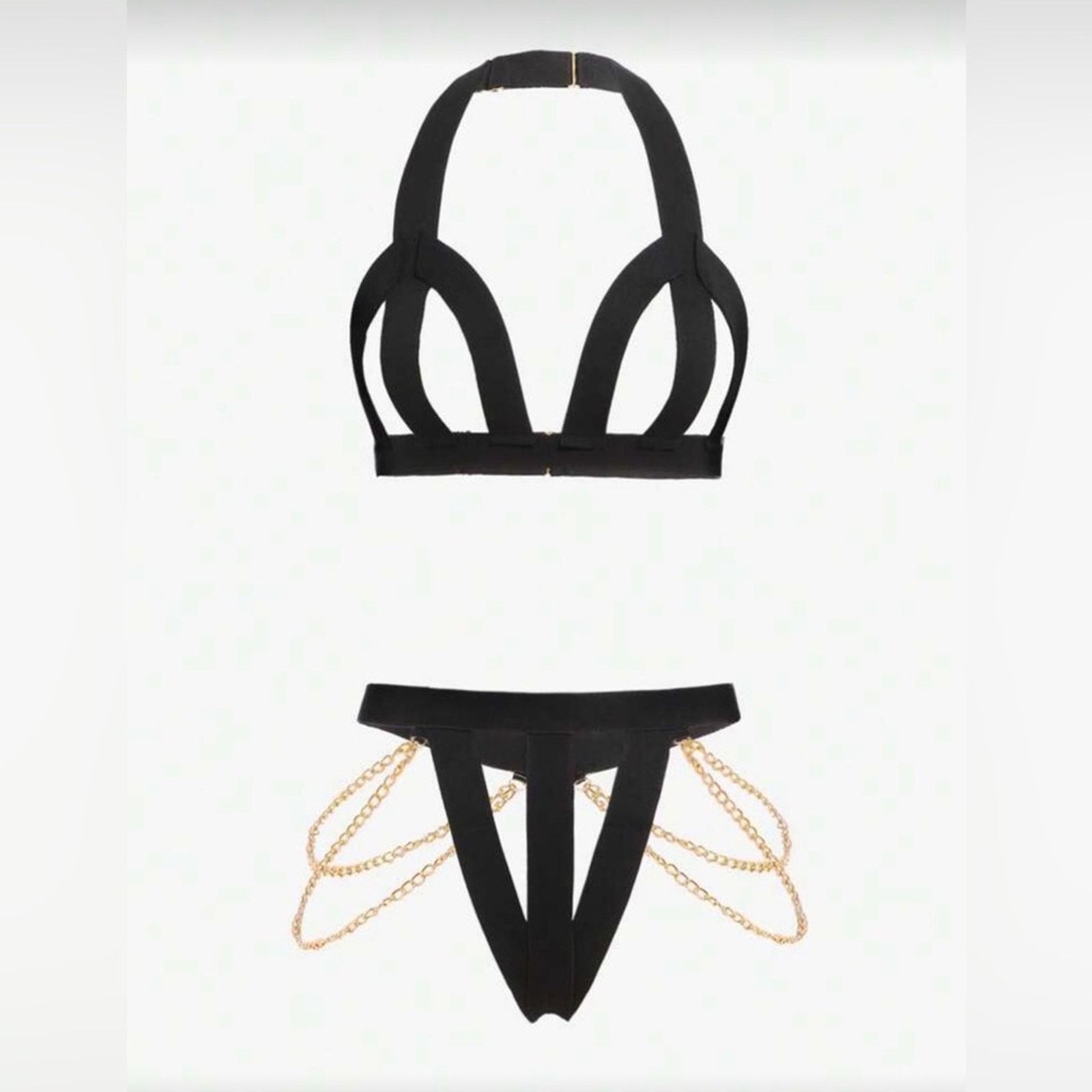 Other New Black Strappy Lingerie with Gold Chain Accents size M Size ONE SIZE - 3 Thumbnail