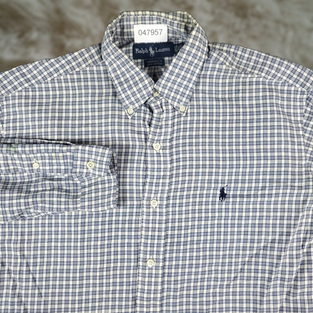 Ralph Lauren Ralph Lauren Shirt Mens 15.5 Blue Plaid Pony Dress Button Up Long Sleeve STAINED Size 40R - 1 Thumbnail