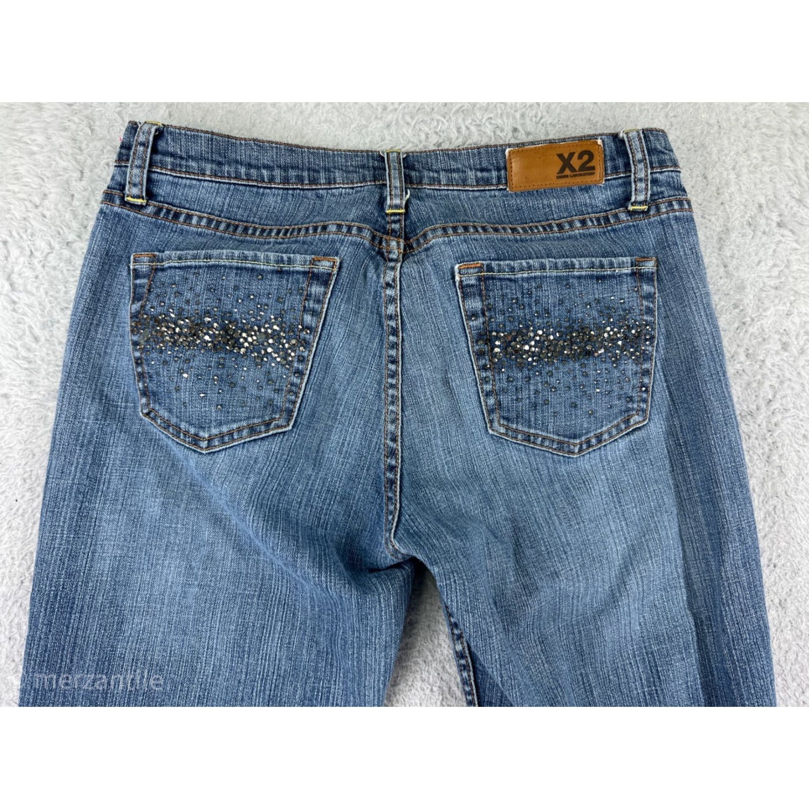 Express Express Jeans Women's 5-Pocket Bootcut Denim Blue Rhinestone Embellished XS? Size 42" / US 20 - 3 Thumbnail