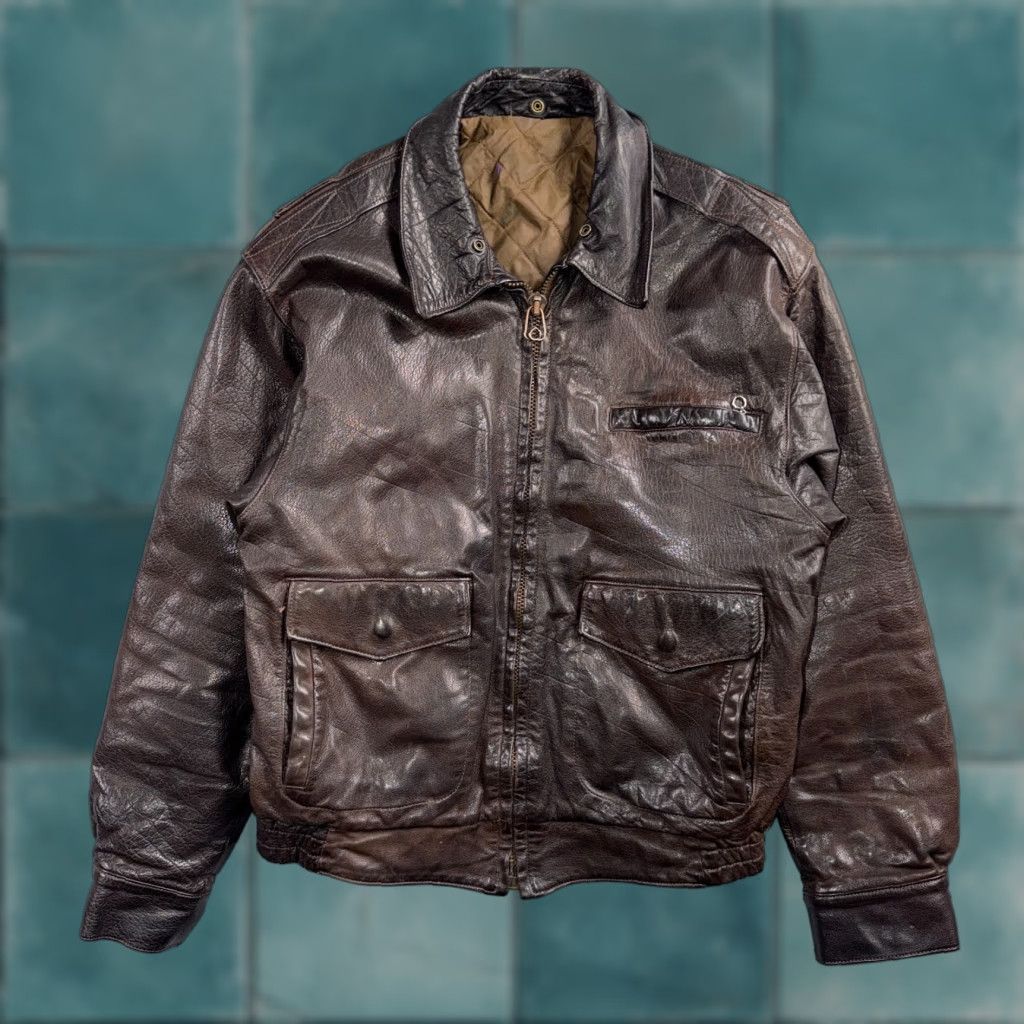 Vintage VINTAGE Flight Jacket Leather Army Men's M Brown 1960s 70s A-2 Flight Jacket Military Style USA Leather Brown Clothing Men Size M US Vintage Size US M / EU 48-50 / 2 - 1 Thumbnail