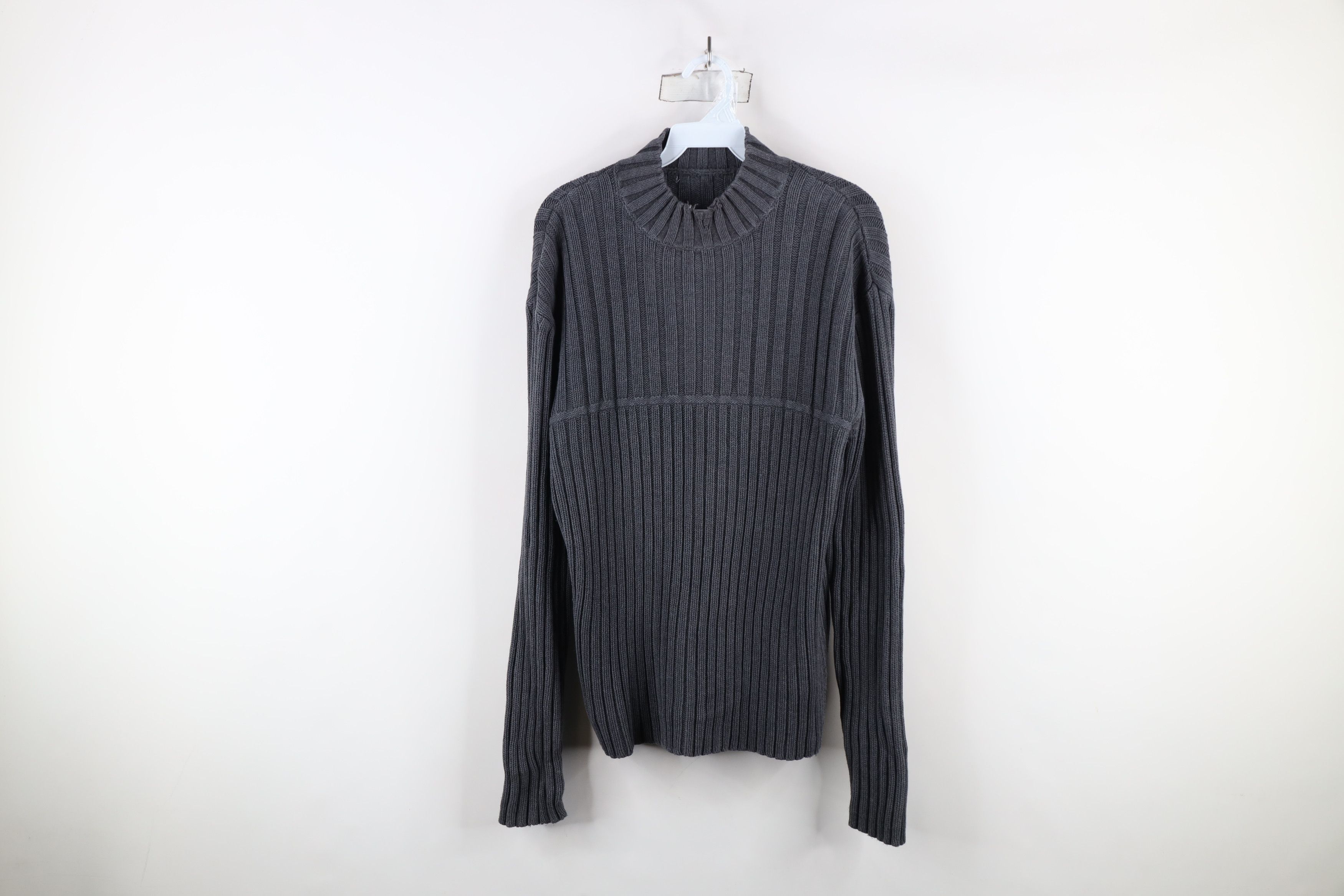 Vintage Vintage 90s Streetwear Ribbed Knit Mock Neck Sweater Gray Size US M / EU 48-50 / 2 - 1 Thumbnail