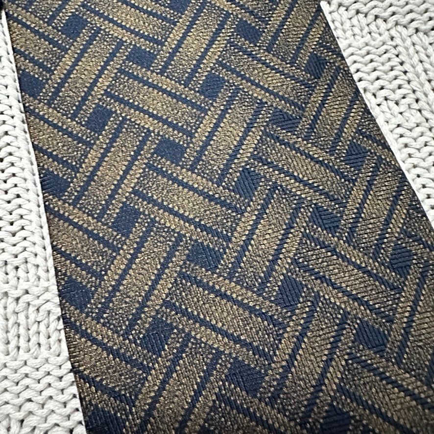 Barneys New York Barney's navy and bronze basketweave Italian silk tie Size ONE SIZE - 2 Thumbnail