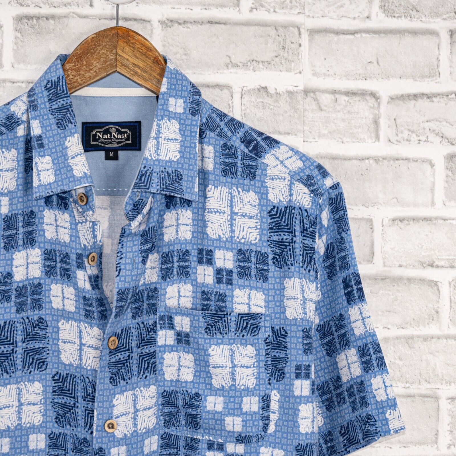 Nat Nast Nat Nast Silk Cotton Short Sleeve Button up Shirt Blue Print Size US M / EU 48-50 / 2 - 3 Thumbnail