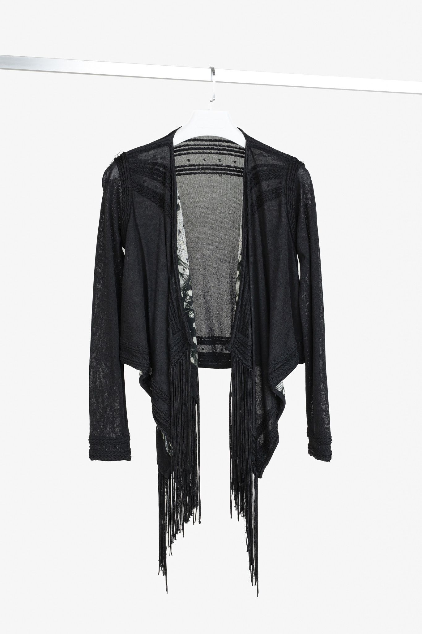 Roberto Cavalli Roberto Cavalli Black Fringe Shawl Cardigan Size M / US 6-8 / IT 42-44 - 1 Thumbnail