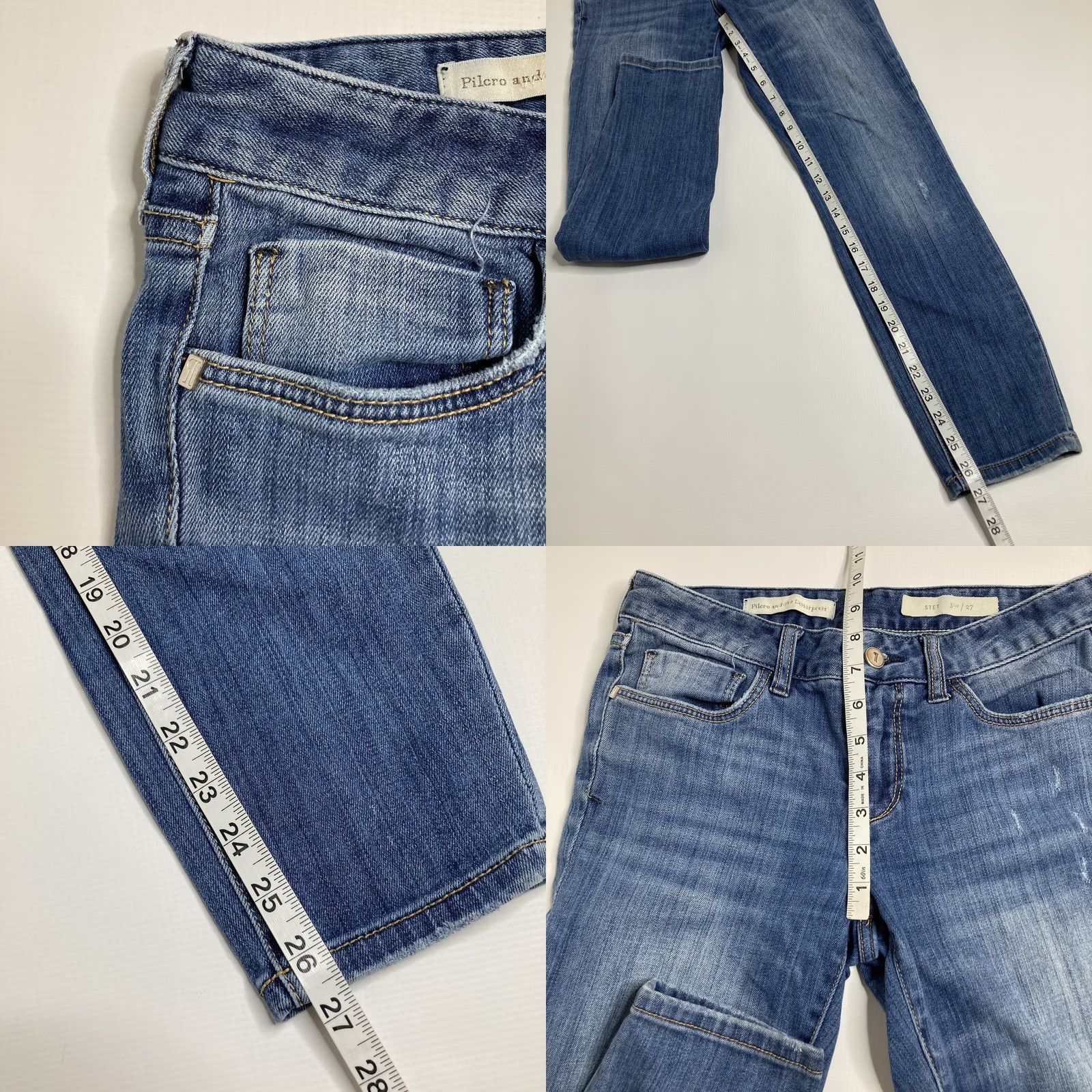 Anthropologie VINTAGE Pilcro and the Letterpress Stet Skinny Jeans Blue Size 27 Stretch Low Rise Women Regular 5-Pocket Denim Bohemian City American Jeans Size 27" / US 4 / IT 40 - 8 Thumbnail