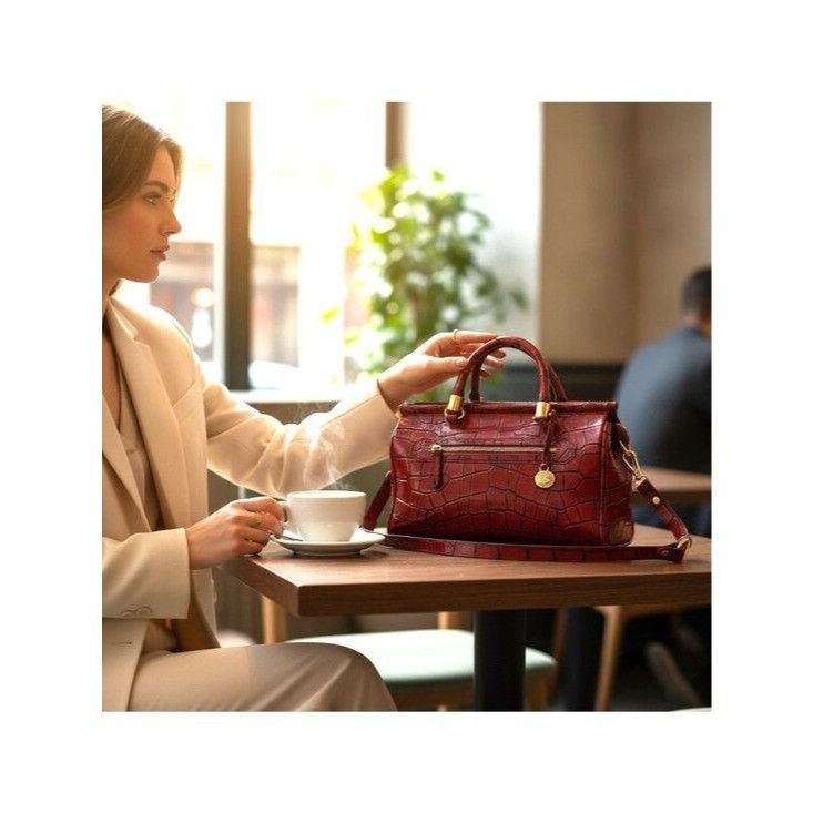BRAHMIN Brahmin Elegant Crocodile-Embossed Red Leather Satchel Handb Size ONE SIZE - 14 Thumbnail