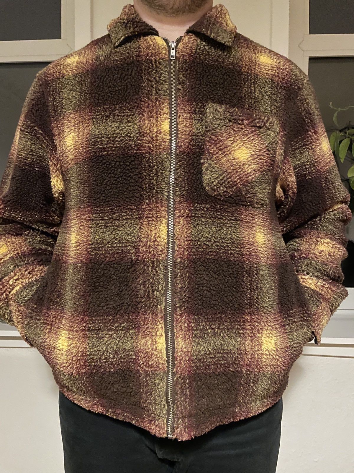 Stussy Shadow Plaid Sherpa Zip Shirt | Grailed