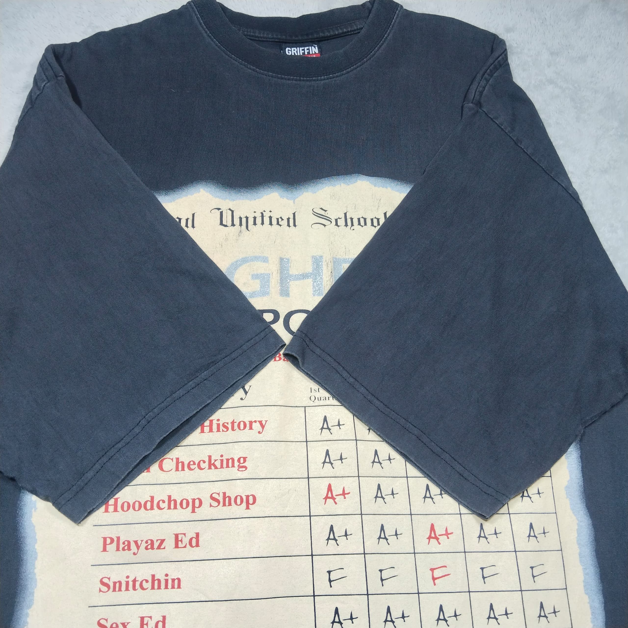 Griffin × Rap Tees × Vintage VINTAGE GRIFFIN GHETTO REPORT CARD BAGGY HIP HOP T SHIRT Size US XXL / EU 58 / 5 - 6 Thumbnail
