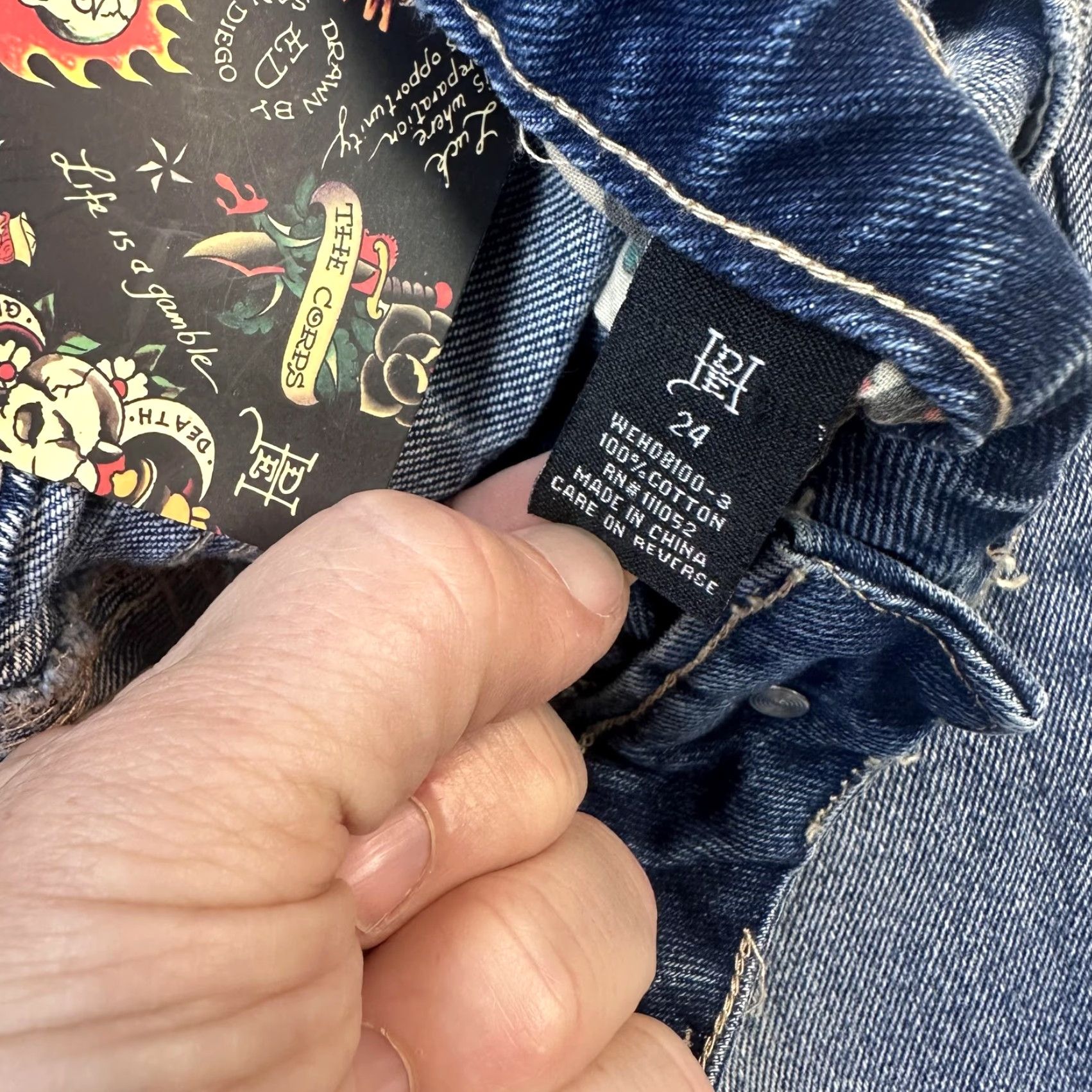 Ed Hardy Ed Hardy Jeans 24 Light Wash Wide-Leg Graphic Backside NEW NWT Womens Denim 100% Cotton Size 42" / US 20 - 6 Thumbnail