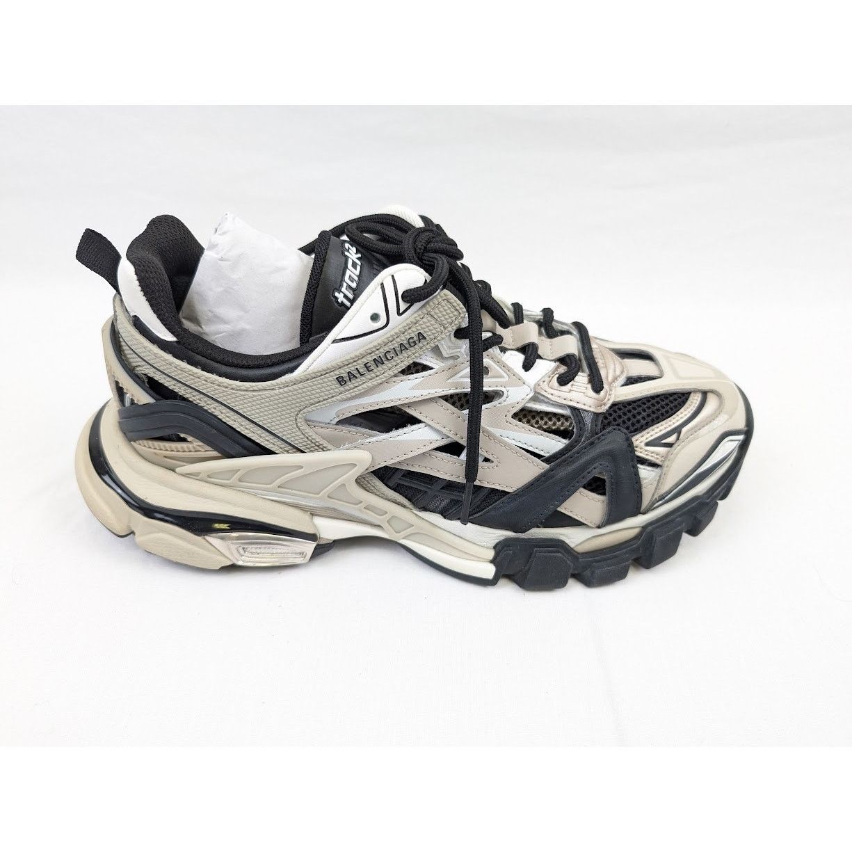 Balenciaga o1rshd1 Rubber Track.2 Open Low-Top Sneakers in Beige/Black Size US 7 / EU 40 - 3 Thumbnail