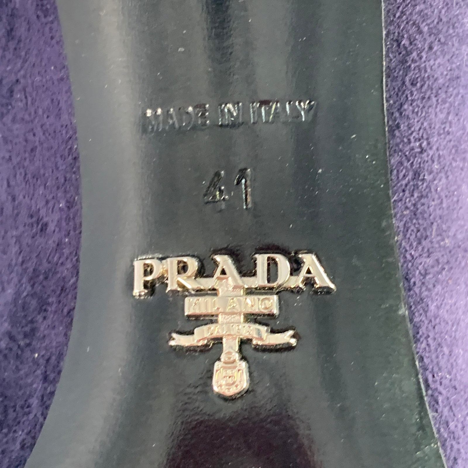Prada PRADA Size 11 Navy Suede Bow Pointed Toe Kitten Heel Pumps Size US 11 / IT 41 - 8 Thumbnail