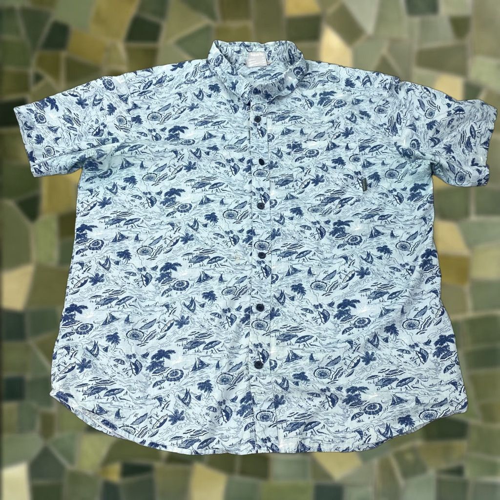 ALOHAS Columbia Hawaiian Shirt Mens XL Blue Short Sleeve Button-Up Tropical Graphic Print Size US XL / EU 56 / 4 - 1 Thumbnail