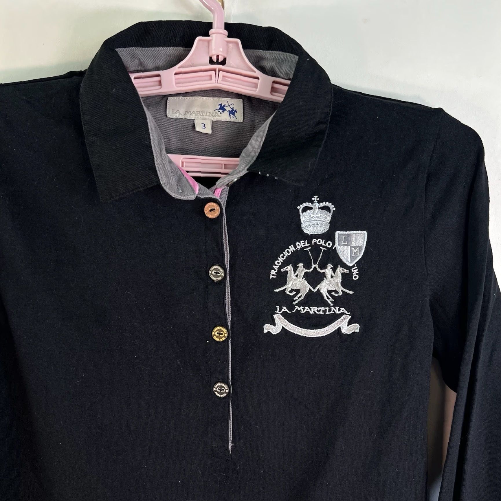 La Martina VINTAGE LA MARTINA Women's Polo Club Henley Jersey Long Sleeve Black Size 3 Shirt Size XS / US 0-2 / IT 36-38 - 3 Thumbnail