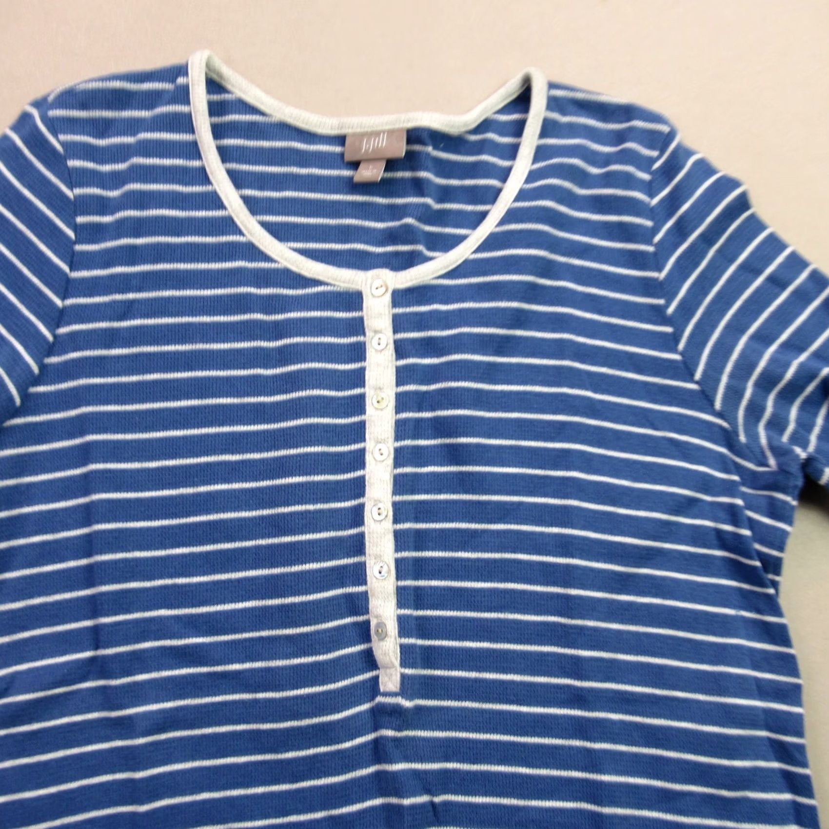 J. Jill J Jill Shirt Womens L Henley Stripes Buttons Blue Casual Shirt Size L / US 10 / IT 46 - 2 Thumbnail