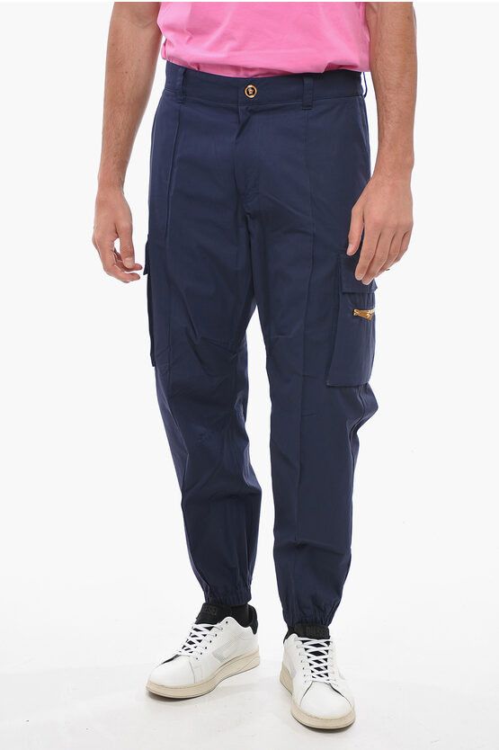 image of Versace Og1Mm0524 Cotton Cargo Pants In Blue, Men's (Size 36)