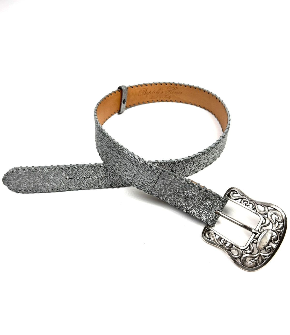 Genuine Leather Y2K Reptile’s House Stingray Leather Belt Italy McBling Size 30 - 1 Thumbnail