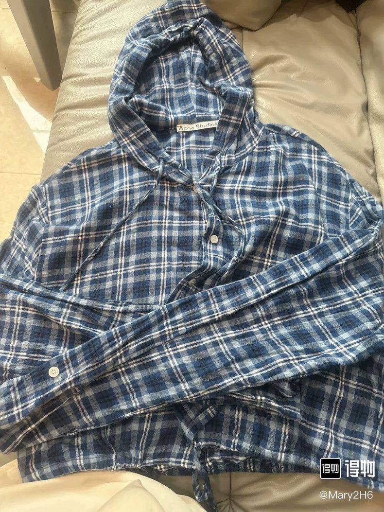 Acne Studios acne studios Blue checkered hooded shirt Size US S / EU 44-46 / 1 - 2 Thumbnail