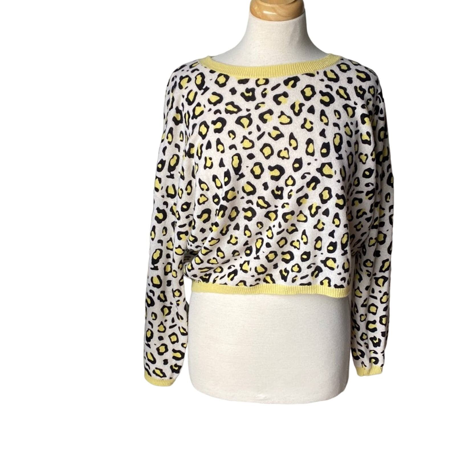 BRODIE Cashmere Cropped Leopard Animal Print Sweater