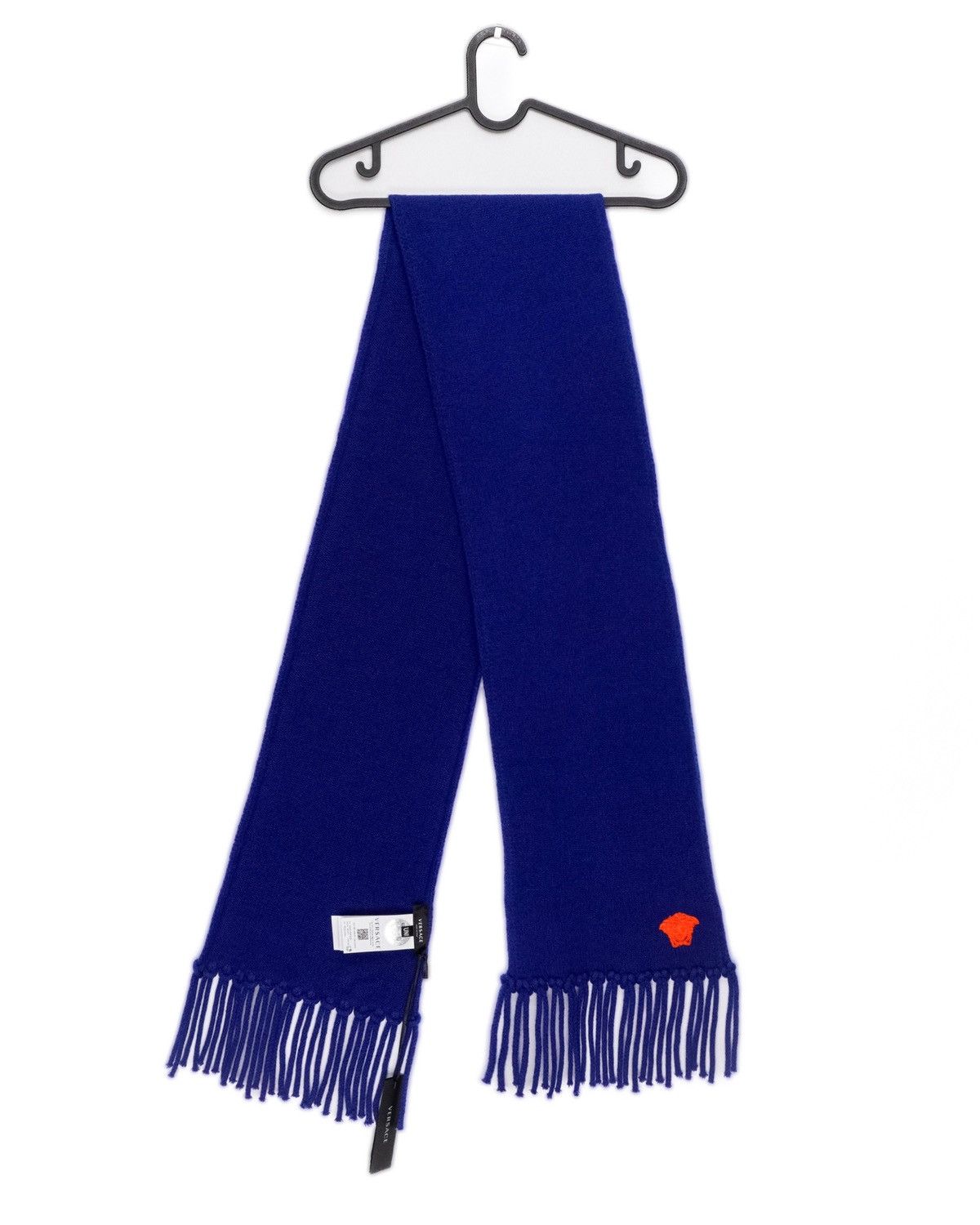 image of Versace Medusa Logo Cashmere Wool Blue Long Scarf, Men's