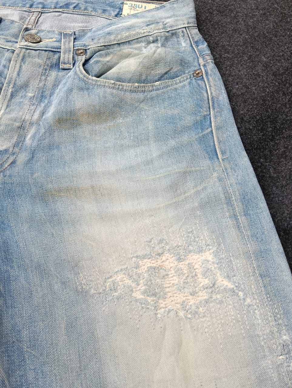 G-Star G-Star RAW 3301 Light Blue Distressed Jeans Paint Splatter. Size US 31 - 9 Thumbnail