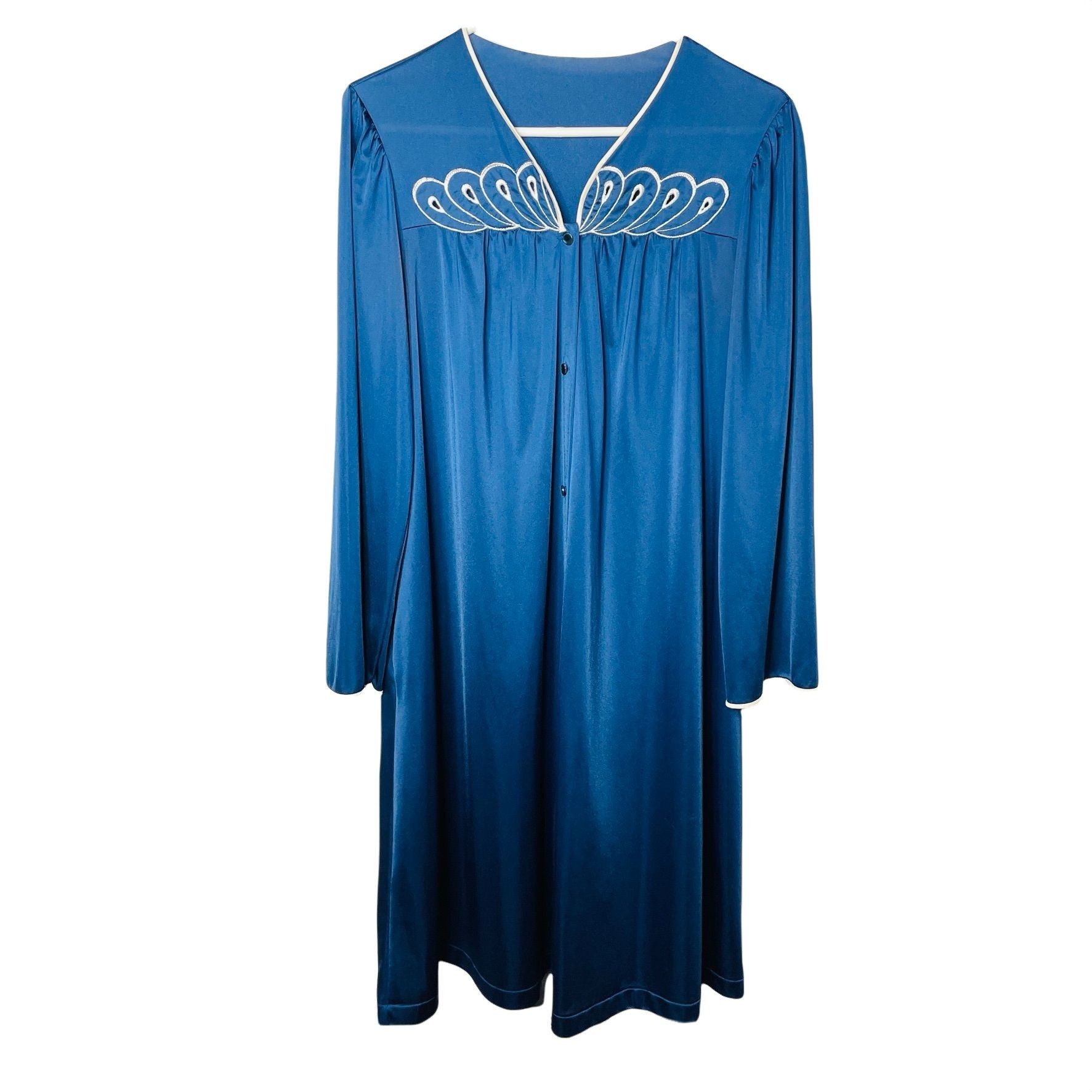 Vintage Shadowline Medium Satin Nightgown House Coat Robe Blue Long Size M / US 6-8 / IT 42-44 - 1 Thumbnail
