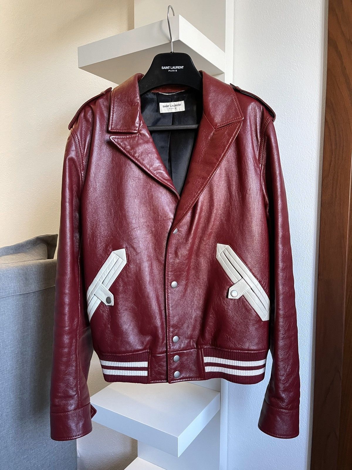 さ*だ様 SAINT LAURENT テディ プリーツ加工レッドジャケット 46 Saint Laurent Teddy Red | Grailed