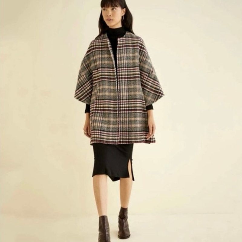 Anthropologie Anthropologie Eva Franco Plaid Wool Blend Kimono Wrap xs/sm Size S / US 4 / IT 40 - 2 Thumbnail