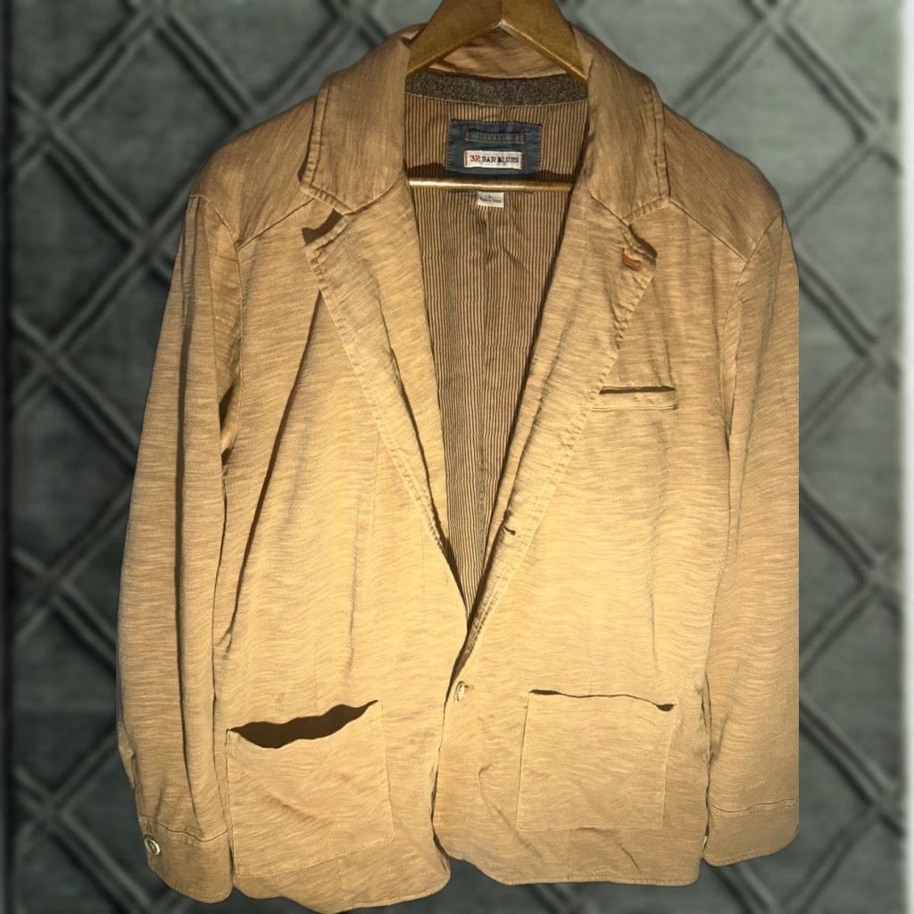 32 Bar Blues Blazer Men’s Large Cotton Beige Sport Coat Blazer