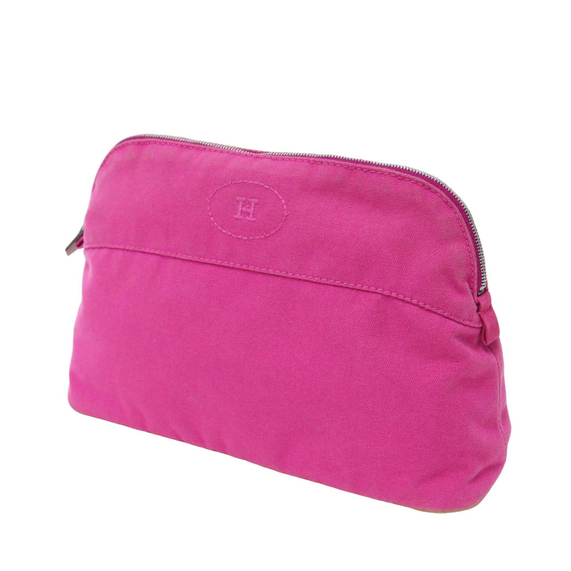 HERMES Bolide Pouch MM Canvas Cotton Pink Women's