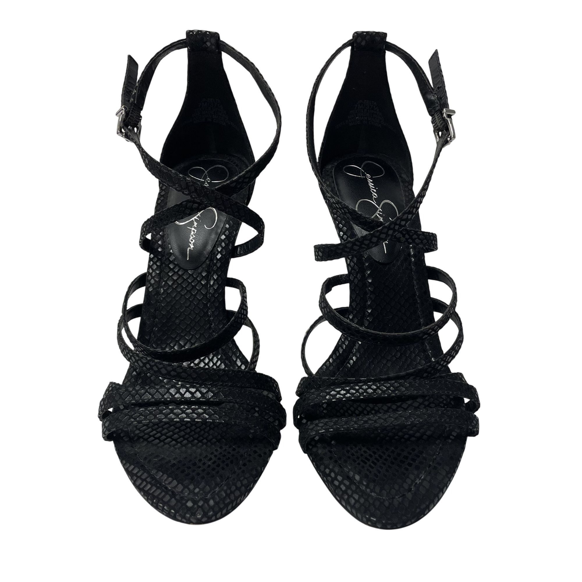 Jessica Simpson Jessica Simpson Zelta Snakeskin Print STRAPPY Open Toe Heels Size US 7 / IT 37 - 4 Thumbnail