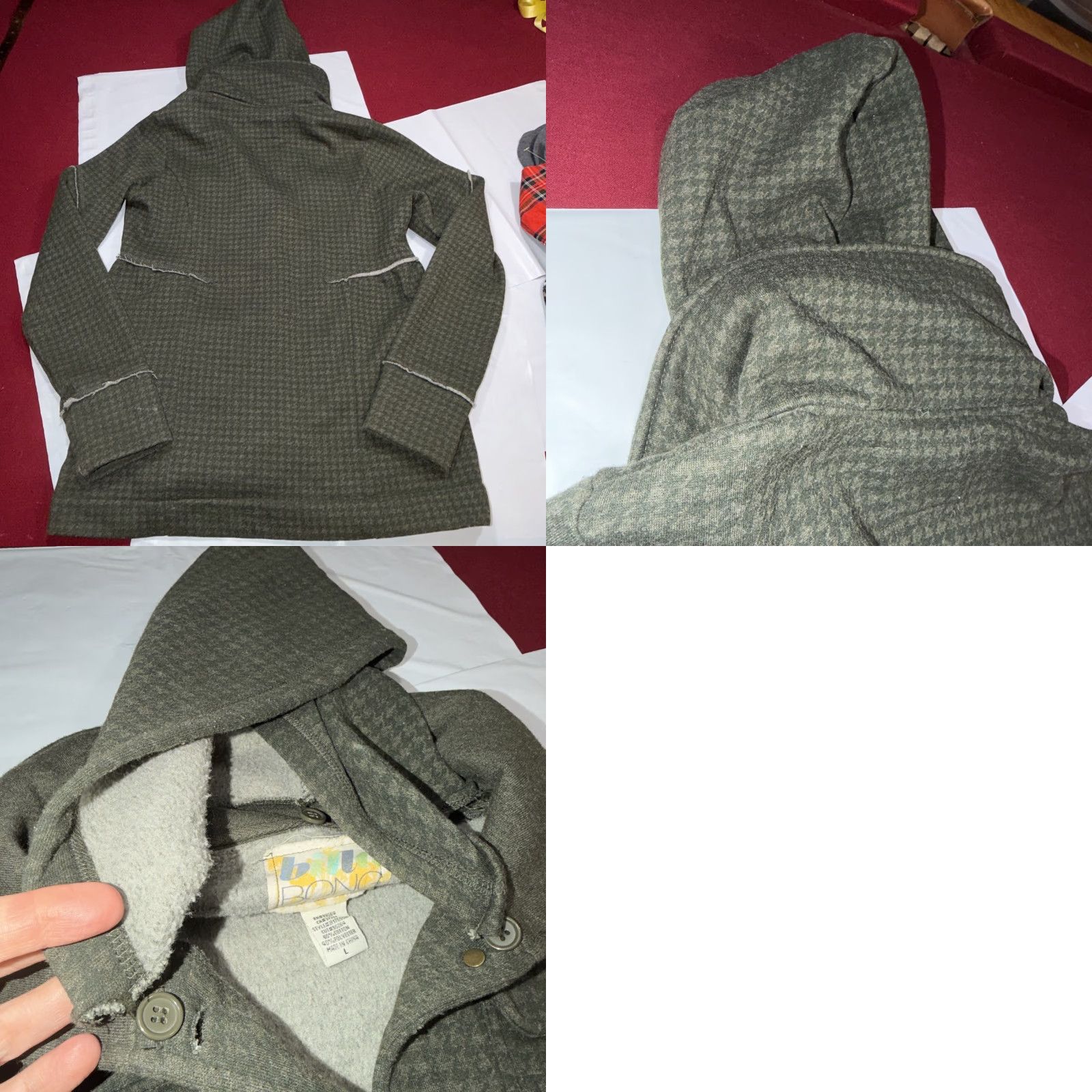 Billabong Billabong Gray Houndstooth Button Knit Jacket Hooded Flap Pockets L Womens Regular Lg Size L / US 10 / IT 46 - 10 Thumbnail