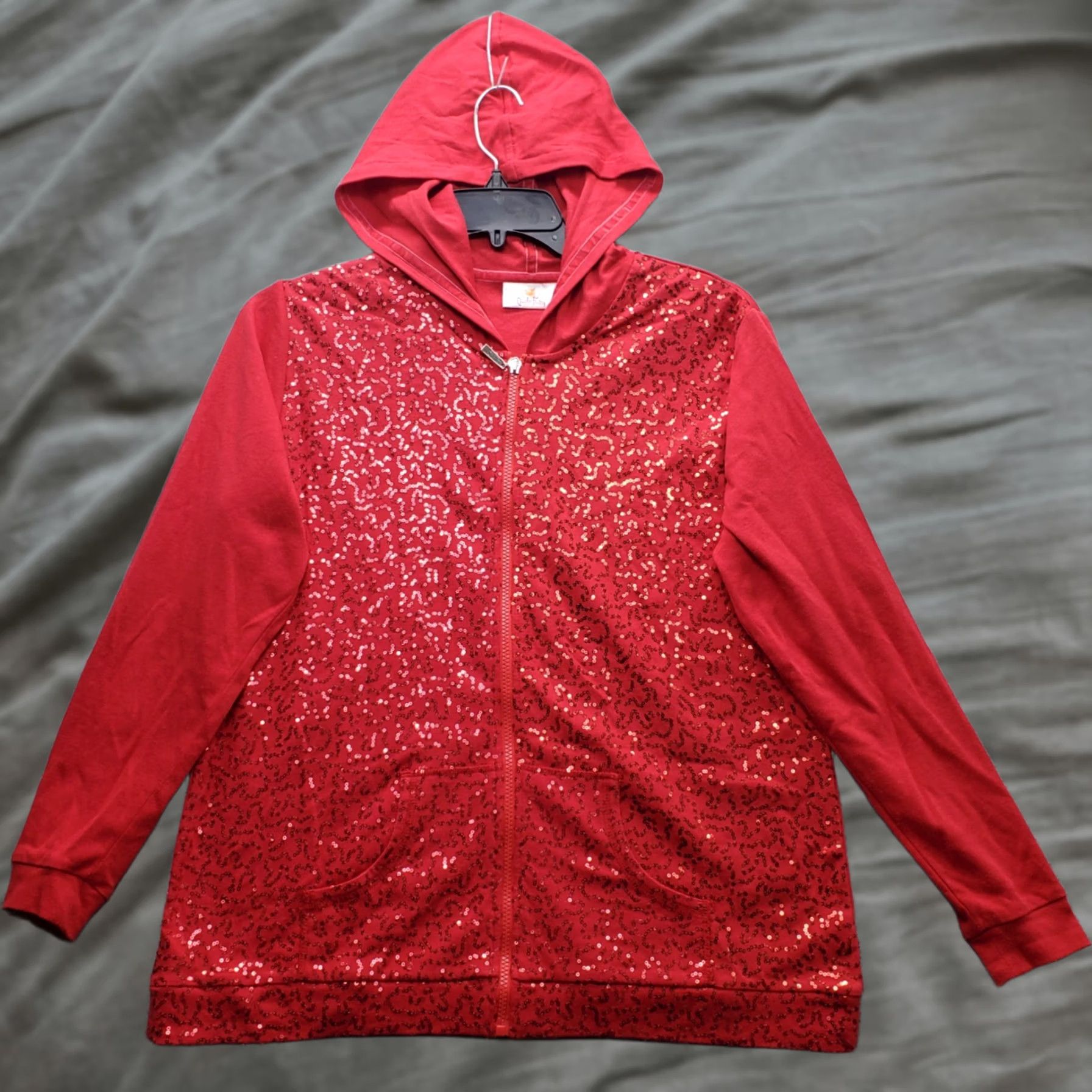 Quacker Factory Quacker Factory Full Zip Hoodie Women L Red Sequined Embellished Long Sleeve Size L / US 10 / IT 46 - 1 Thumbnail