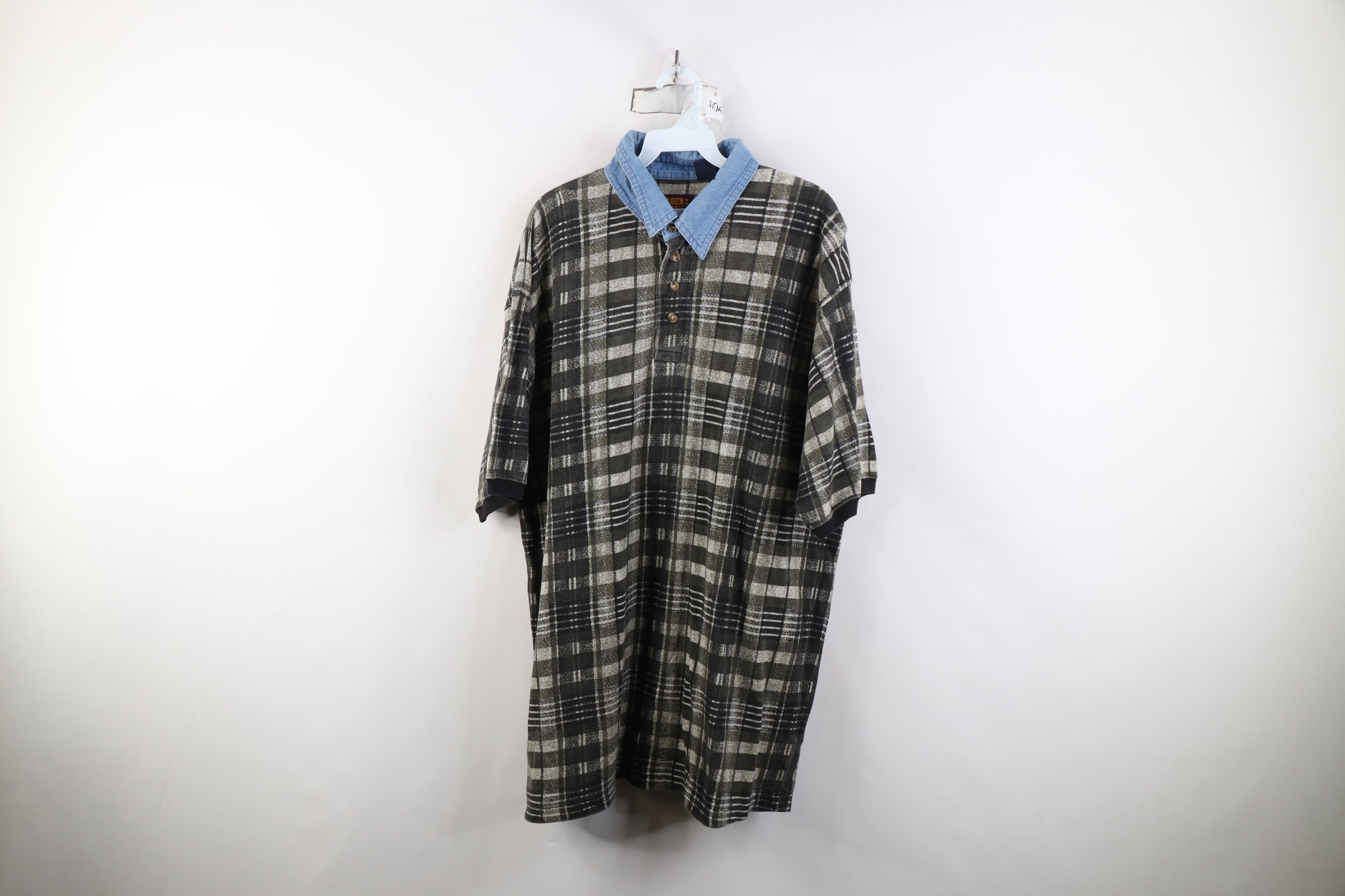 Vintage Vintage 90s Streetwear Denim Collar Golf Polo Shirt Plaid Size US XL / EU 56 / 4 - 1 Thumbnail