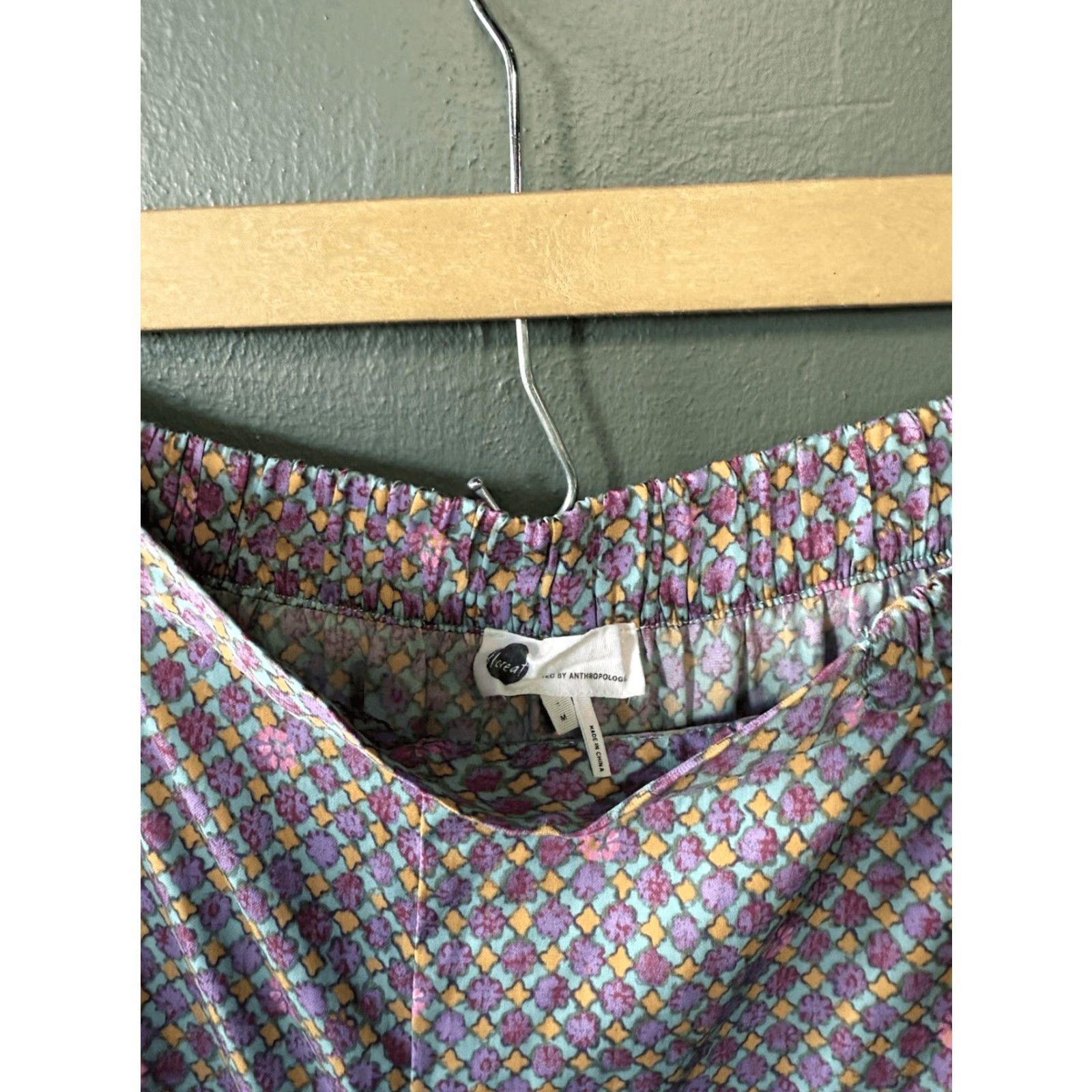 Anthropologie Floreat Womens Pants Geometric Multicolor Wide-Leg Cropped Medium