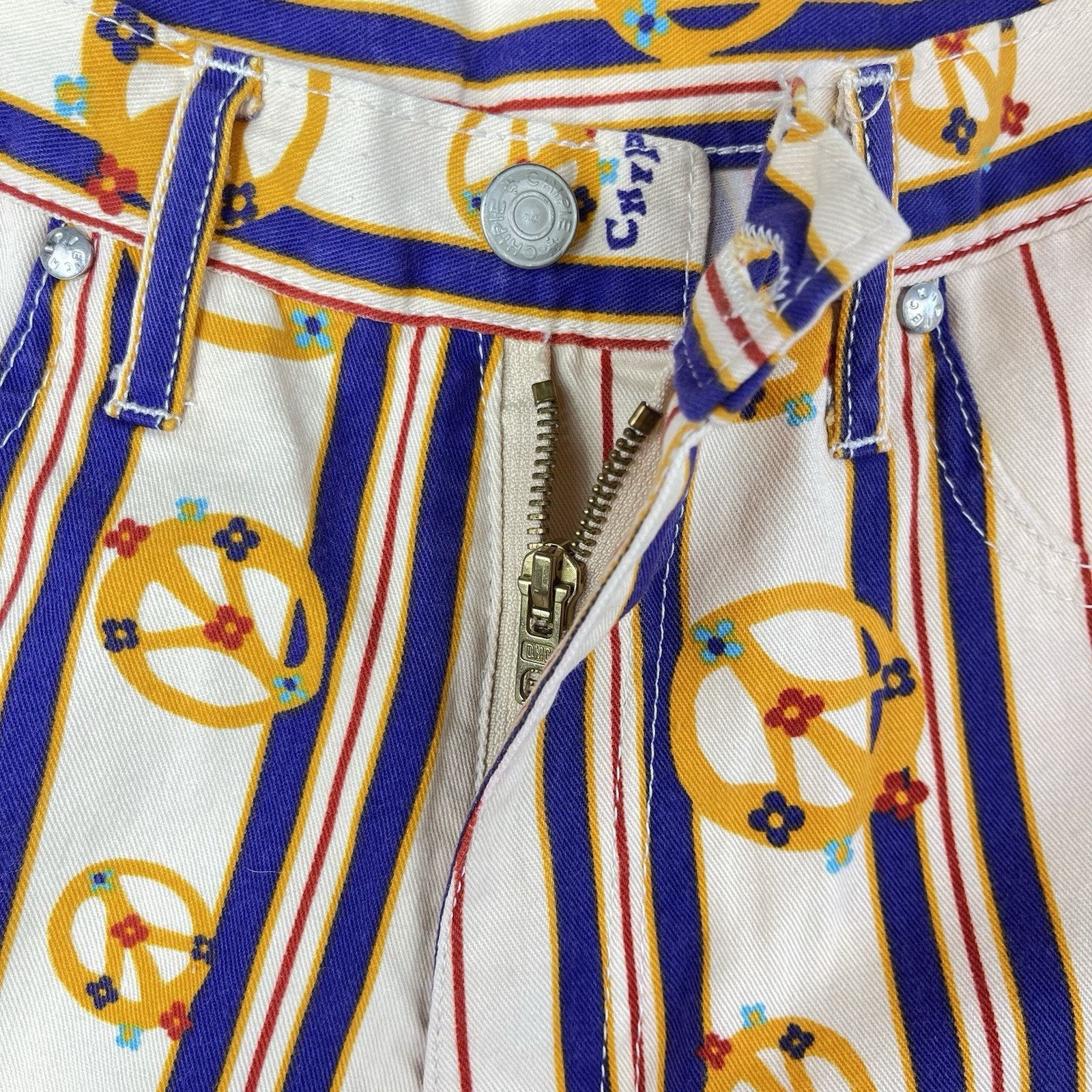 Other Rare Vtg 90s Chipie French Designer Flare Pants Peace Sign Size US 30 / EU 46 - 6 Thumbnail