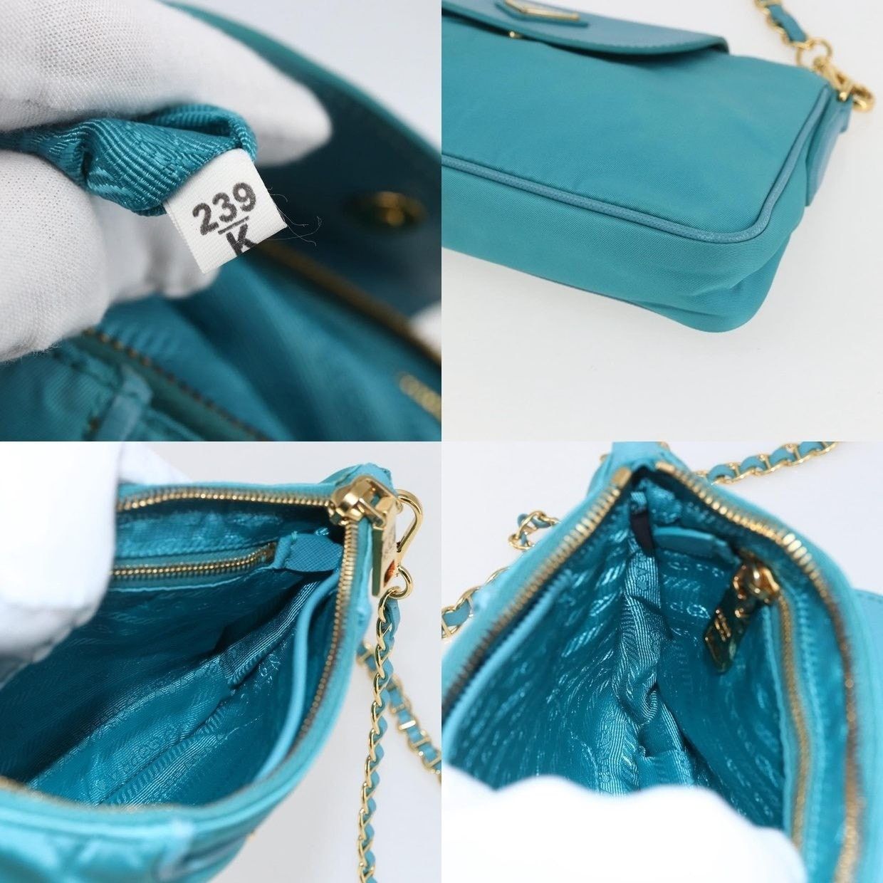 Prada Prada Nylon Chain Shoulder Bag Turquoise Size ONE SIZE - 14 Thumbnail