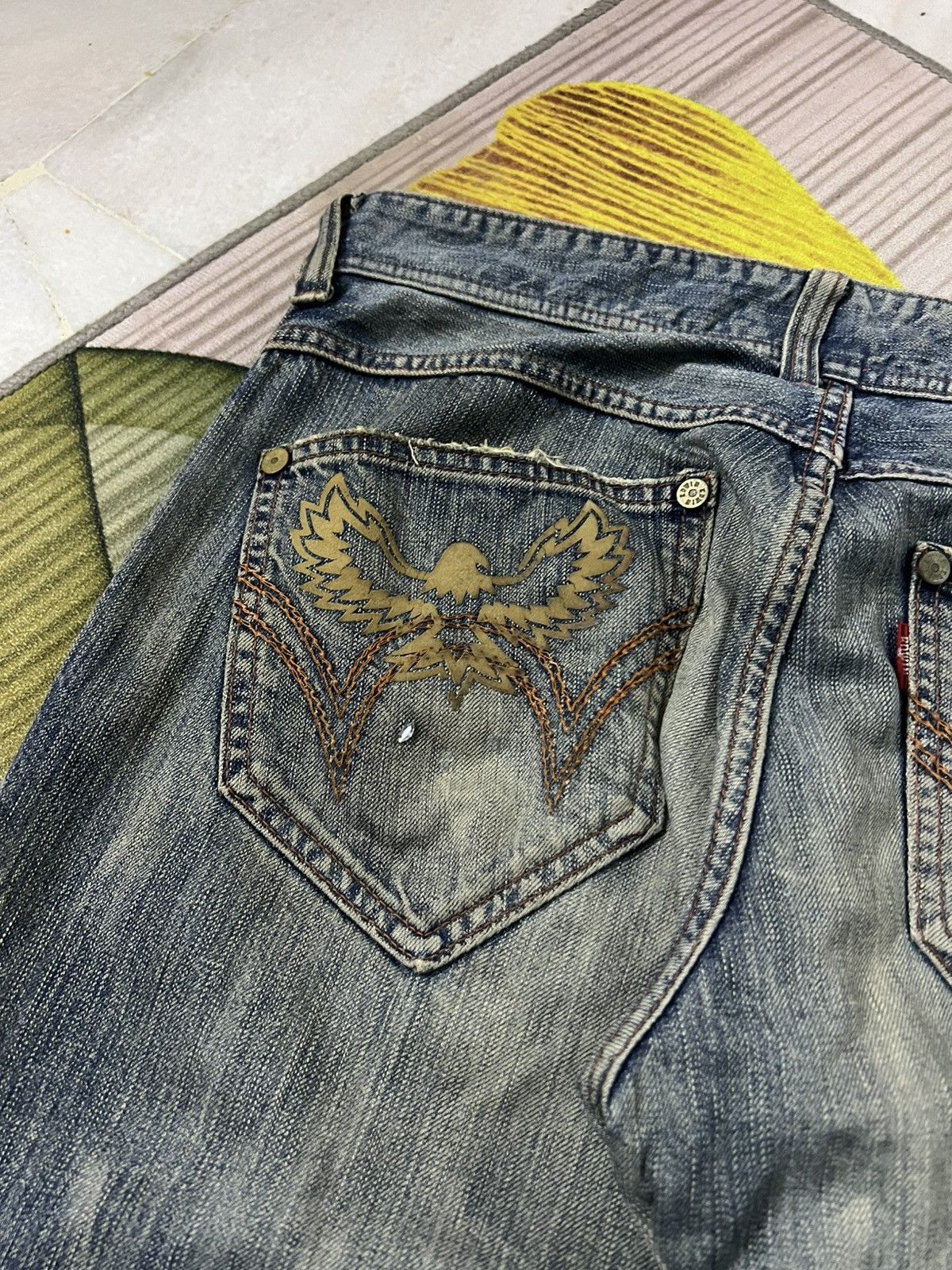 If Six Was Nine 💥Flare💥 Edwin 503 Blue Trip Eagle Model Distress Jean Size US 33 - 20 Thumbnail