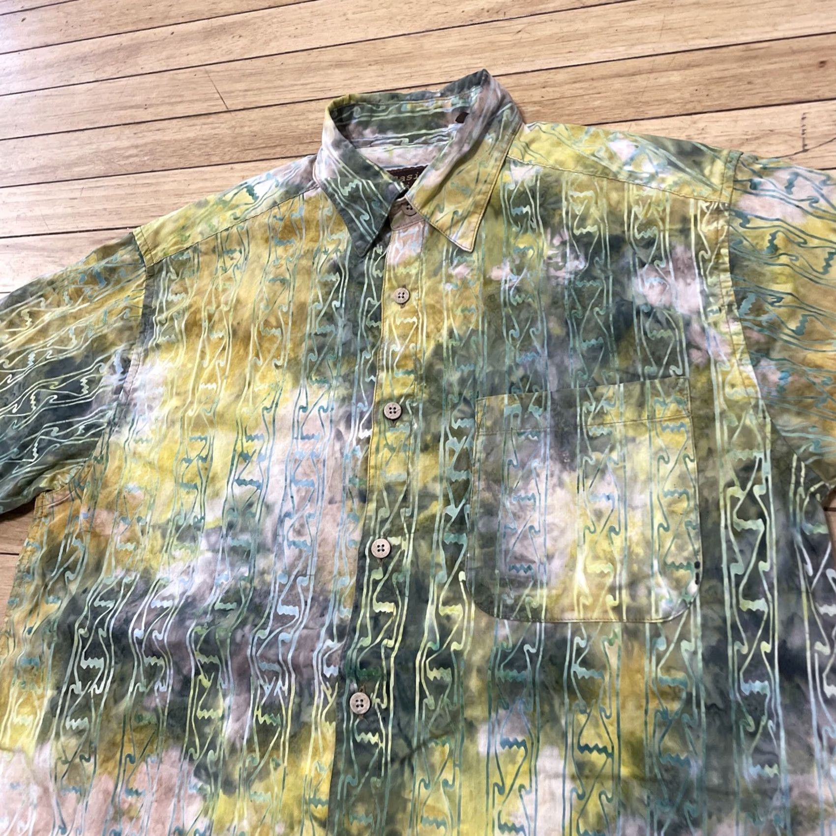 Pinko Basic Options Abstract Button Shirt Men M Green Pink Y2k Geometric Splotch Print Shirt Size US M / EU 48-50 / 2 - 3 Thumbnail