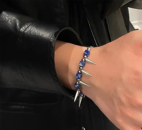 Jewelry Spiked Bracelet with Blue Beads Size ONE SIZE - 3 Thumbnail
