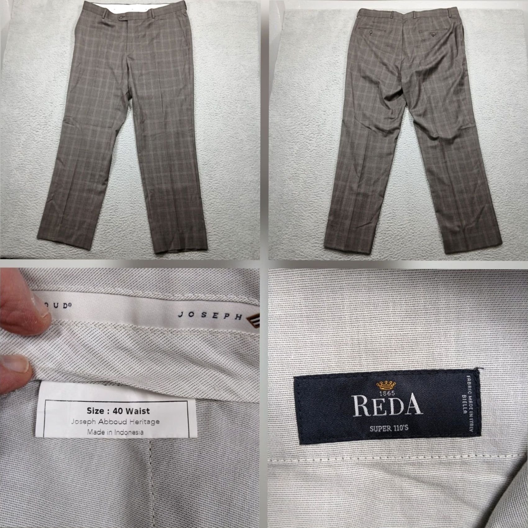 Joseph Abboud Joseph Abboud Heritage Dress Pants Men's 40 Gray Plaid Wool Reda Super 110's Flat Front Straight Inseam 33 in Regular Size US 40 / EU 56 - 2 Thumbnail