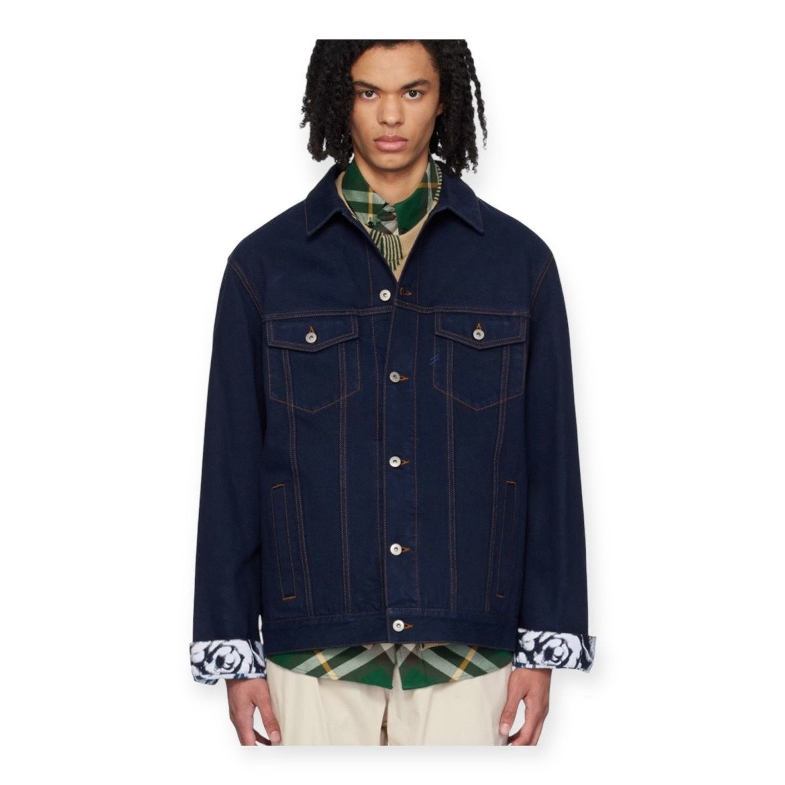Burberry Mens London Navy Blue Denim Flocked Jacket XL $ 1790 Msrp Size US XL / EU 56 / 4 - 15 Thumbnail