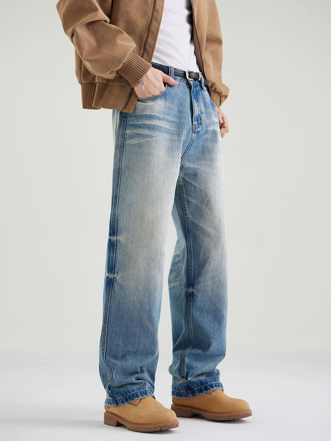 Vintage Men's casual blue washed straight leg whiskered jeans Size US 32 / EU 48 - 3 Thumbnail